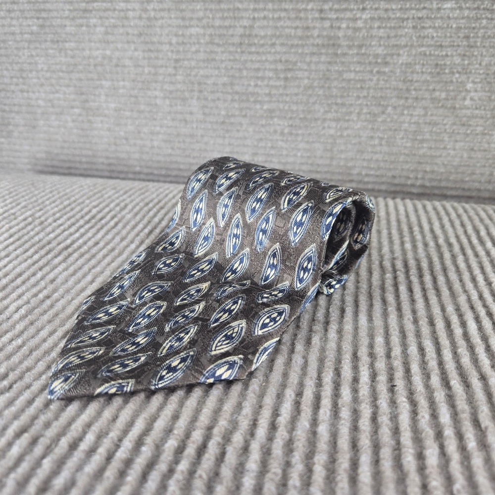 Peter Thomas Mens OS Olive Brown Geometric 100% Italian Silk Necktie